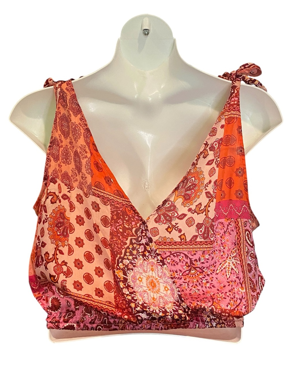 Easel NWT Boho Patchwork Cropped Surplice Sleeveless Top Womens Size Large - Picture 3 of 9